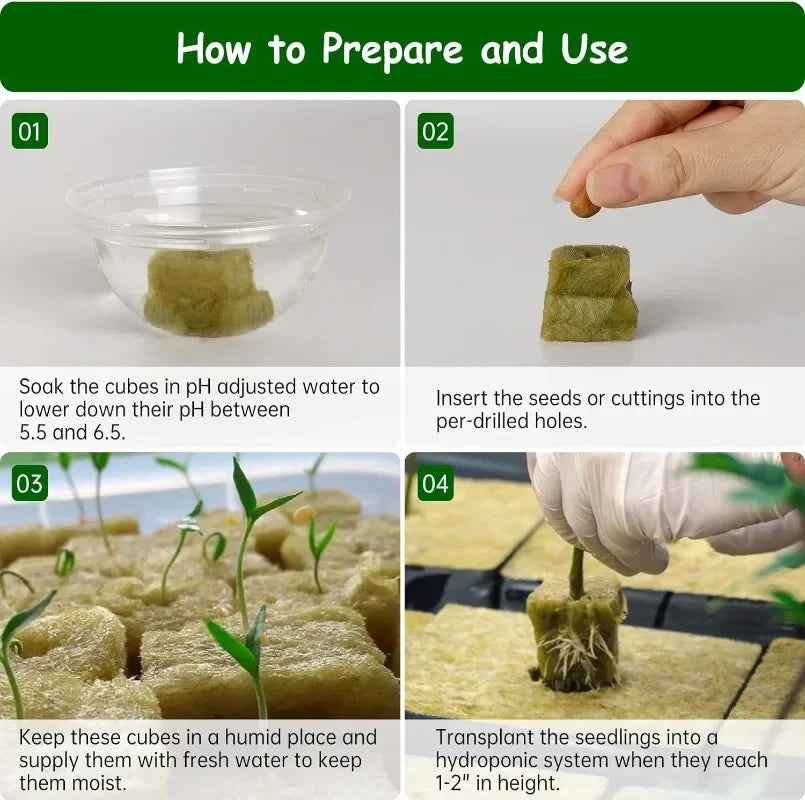 Seedling Grow Cubes — Stonewool Soilless Hydroponic Blocks for Vegetable & Plant Growing