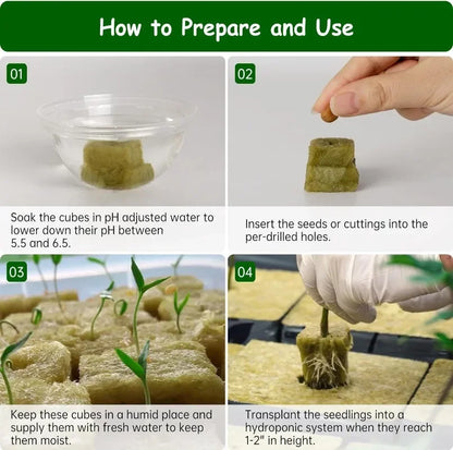 Seedling Grow Cubes — Stonewool Soilless Hydroponic Blocks for Vegetable & Plant Growing