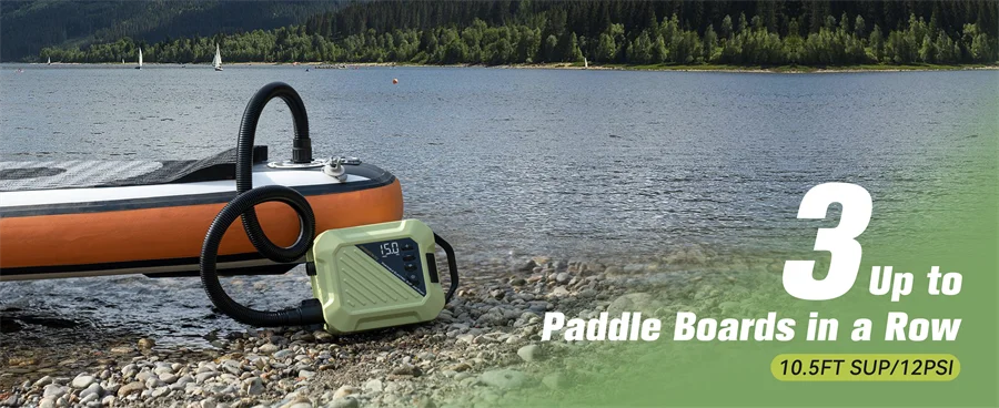 SUP Inflatable Pump — Rechargeable 20PSI Pump for PVC Kayaks, Kite Wings & Stand Up Paddle Boards