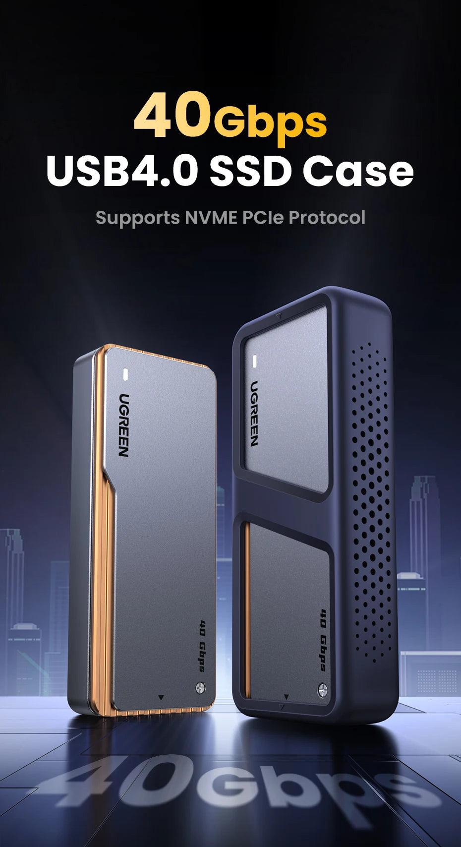 UGREEN 40Gbps NVMe SSD Enclosure – M.2 to USB4.0 Adapter with Built-in Cooling Aluminum Case