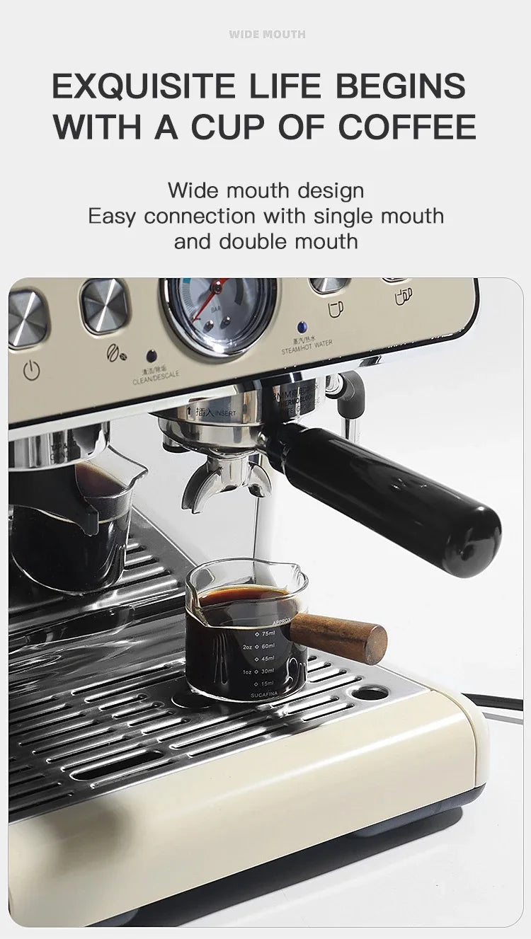 75ML Glass Coffee Measuring Cup with Wooden Handle — Espresso, Milk & Latte Transparent Cup with Scale, Kitchen Coffee Barista Tool