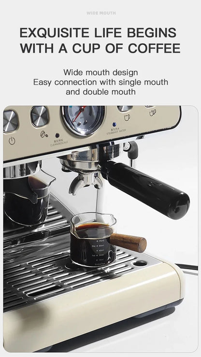 75ML Glass Coffee Measuring Cup with Wooden Handle — Espresso, Milk & Latte Transparent Cup with Scale, Kitchen Coffee Barista Tool