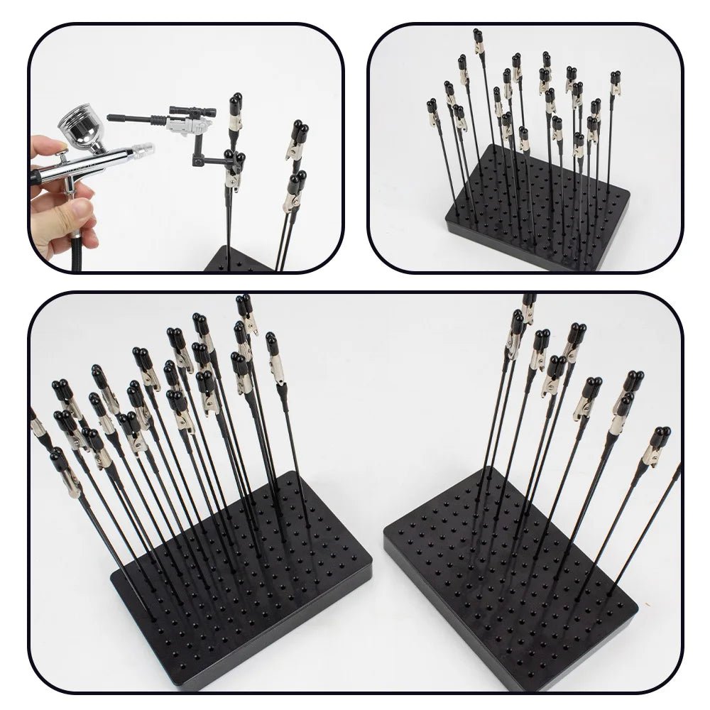 Model Painting Stand Base Holder with 20 Magnetic Alligator Clips & Flexible Sticks Set for Airbrush Crafting