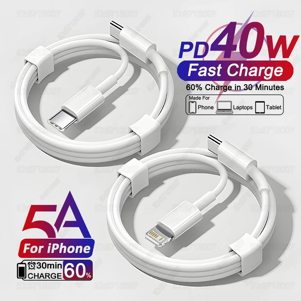 Original 40W PD USB-C Fast Charger Cable – Data Sync & Charging for iPhone 7-16 Series, iPad, USB Type-C Devices