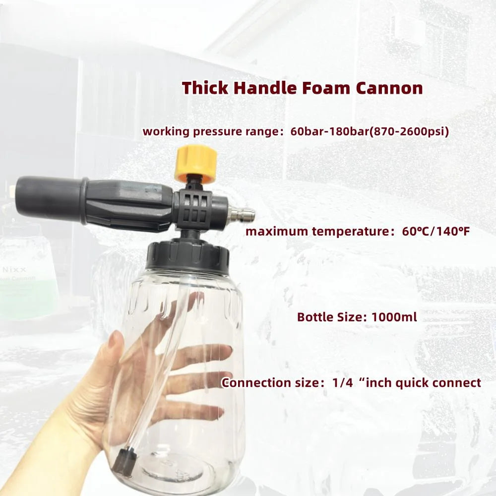 1 PC Black and Yellow Thick Handle Foam Cannon with 1000 ML Transparent Bottle: Snow Foam Lance Washer Kit - Pressure Car Washer Accessory