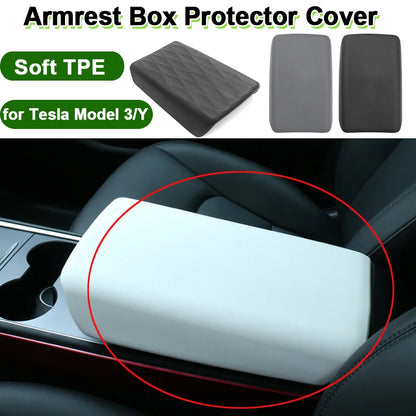 Armrest Box Protective Cover – TPE Center Console Pad for Tesla Model 3 2023 & Model Y HW4.0 Accessories