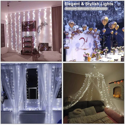 USB LED Curtain String Lights — 3x3/3x2/3x1 Fairy Light Garland for Christmas, Wedding, Home & Bedroom Decoration
