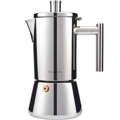 Easyworkz Diego 4-Cup Stovetop Espresso Maker — Stainless Steel Italian Moka Pot, 6.8 oz Induction Coffee Machine