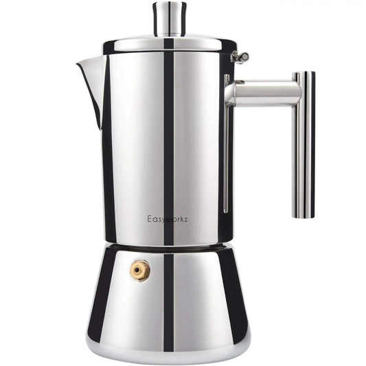 Easyworkz Diego 4-Cup Stovetop Espresso Maker — Stainless Steel Italian Moka Pot, 6.8 oz Induction Coffee Machine