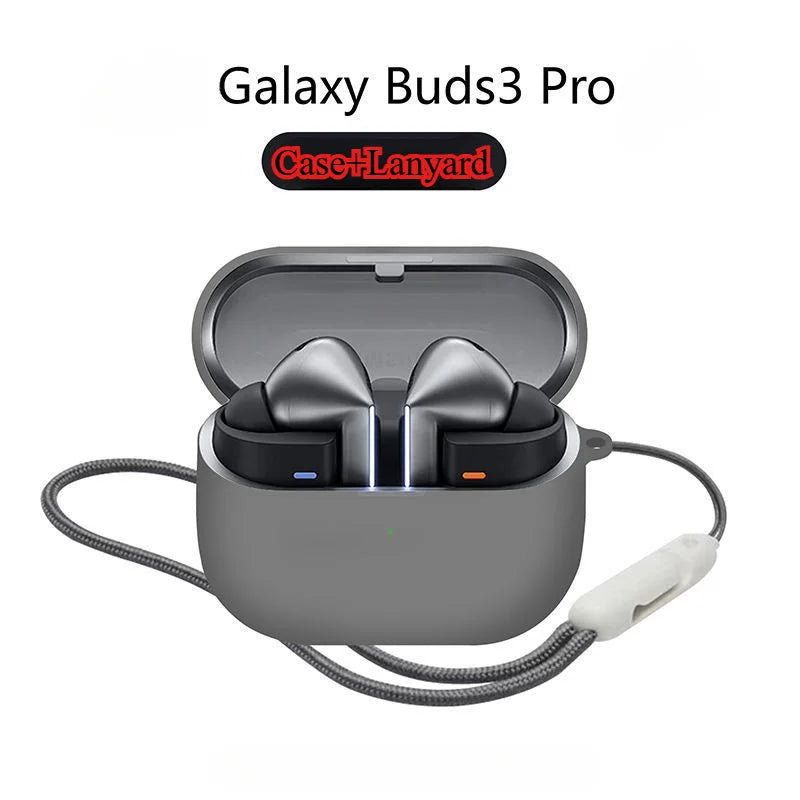 Bluetooth Earphone Case for Samsung Galaxy Buds 3 Pro – Soft Silicone Protective Cover with Lanyard
