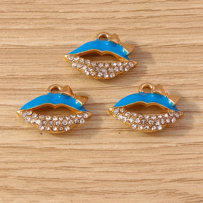 10PCS Cute Enamel Lips & Lipstick Charms – Pendants for Jewelry Making, Earrings, Necklaces & Bracelets DIY Crafts