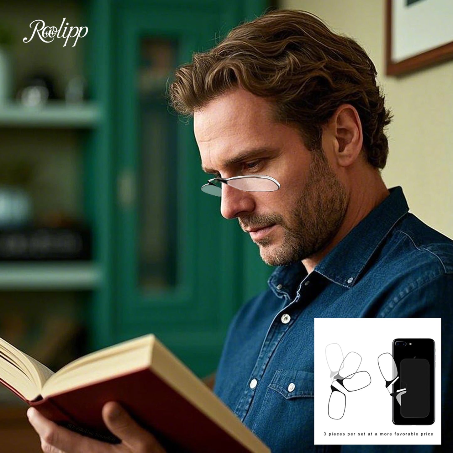 Men’s Nose Clip Reading Glasses – High-Quality Portable Transparent Eyewear for Seniors with Case