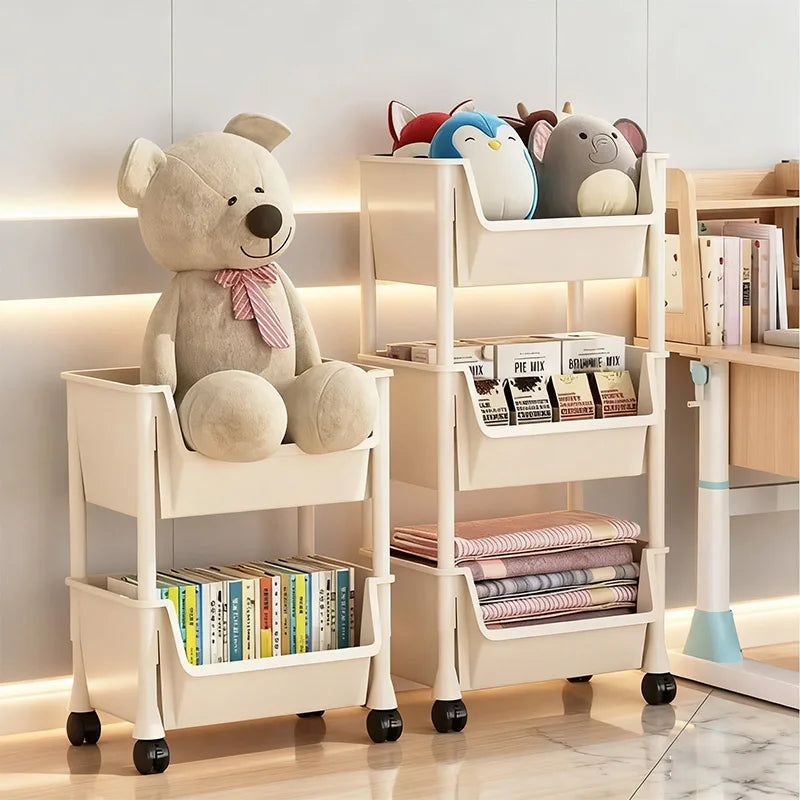 Movable Trolley Bookshelf – Portable Kitchen, Bathroom, and Living Room Storage Cabinet with Corner Narrow Shelf