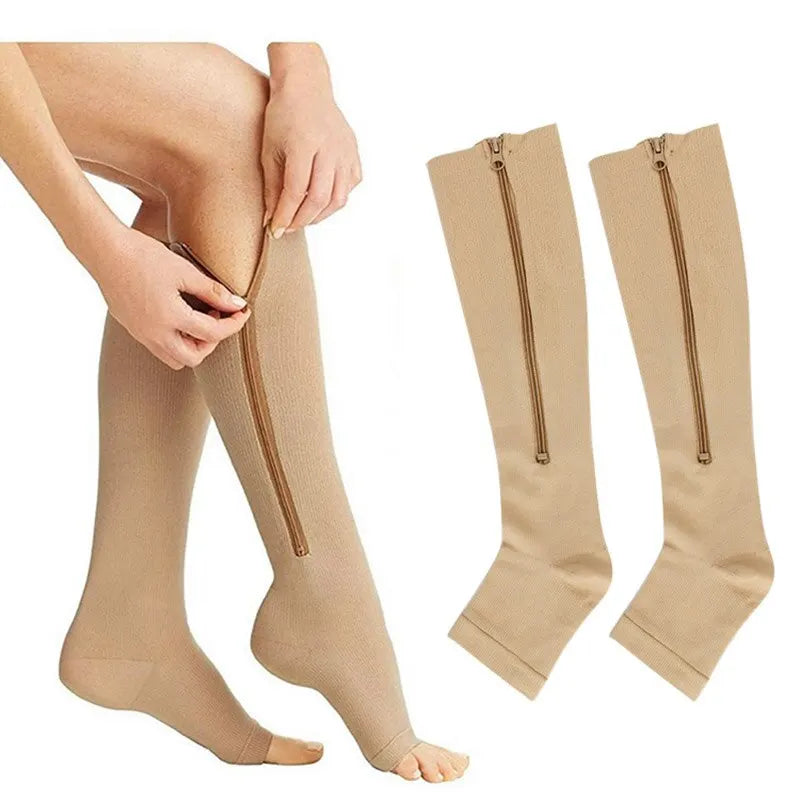 1 Pair Zipper Compression Socks: Pain Relief Stretchy Stockings for Women Men, Open Toe Compression Sports Socks Support