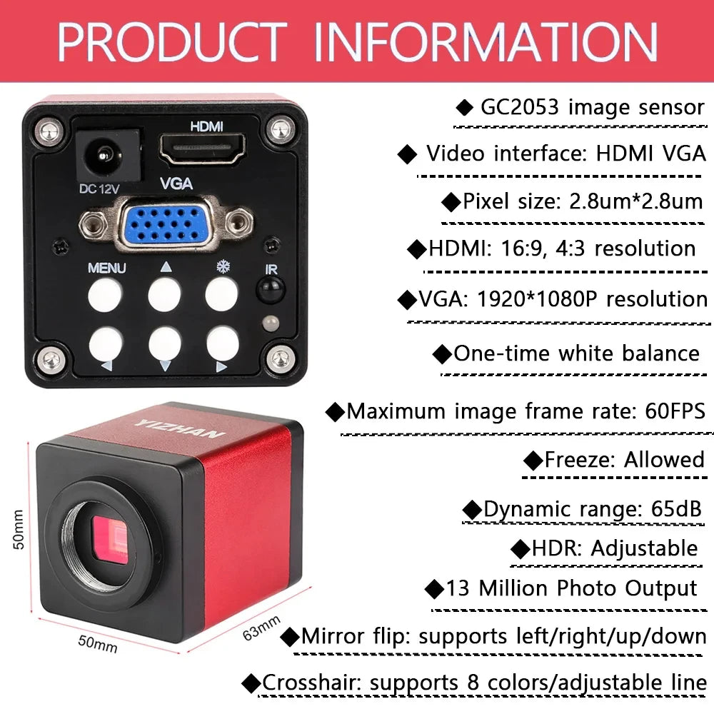 1-150X Zoom Lens Digital Microscope – 4K 48MP HD Industrial Camera with HDMI & Type C for Electronics Soldering