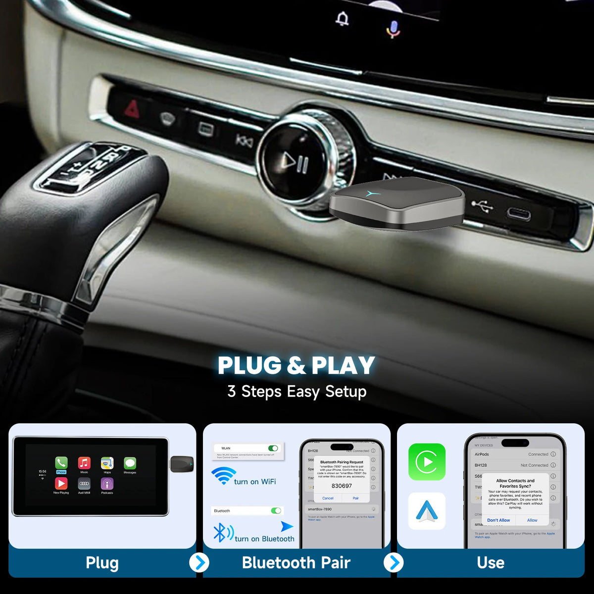 Congo Plug 2-in-1 Wired to Wireless CarPlay & Android Auto Adapter — Plug & Play ...
