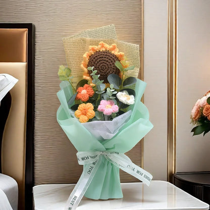 Efun Handmade Crochet Flower Bouquet — Sunflower & Daisy Arrangement for Valentine’s, Wedding, Anniversary, Mother’s Day & Birthday Gift