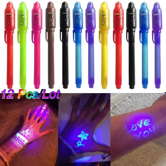 12-Pack Invisible Ink Spy Pens with UV Light — Magic Markers for Secret Messages, Party Favors & Kids’ Gifts
