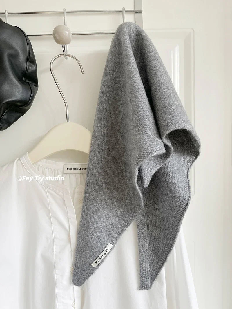 British Korean Style Wool Knitted Triangular Scarf – Multi-Functional Headscarf, Warm Knit Scarf for Women