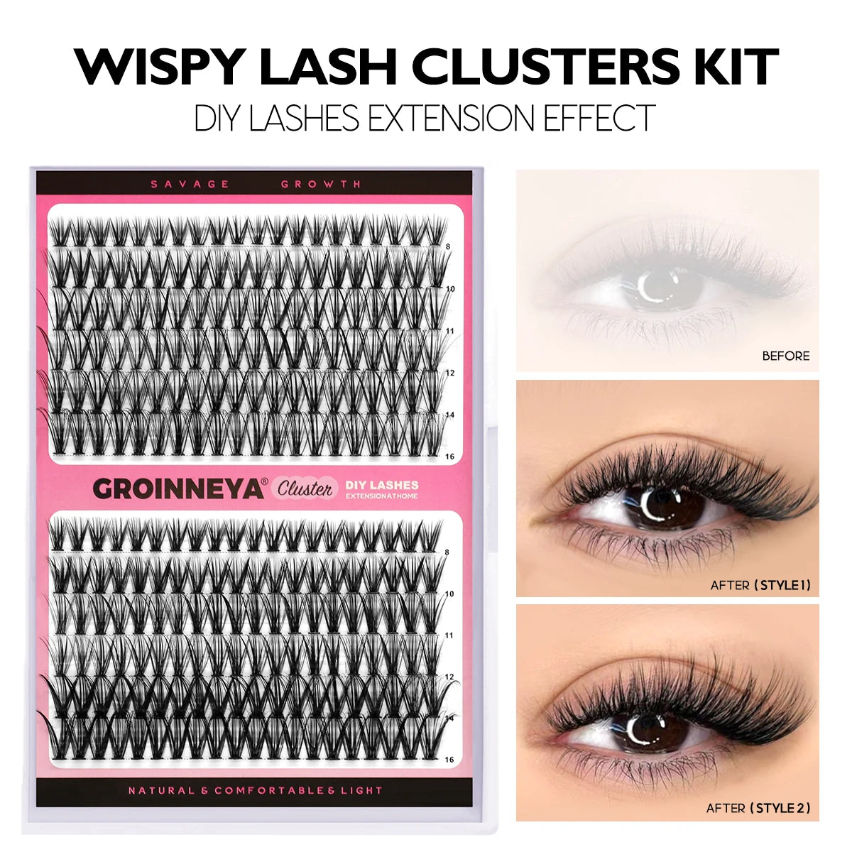 Lash Clusters Extension Kit – Fake Eyelashes Set with Lash Bond, Seal, and Applicator Tool for Makeup