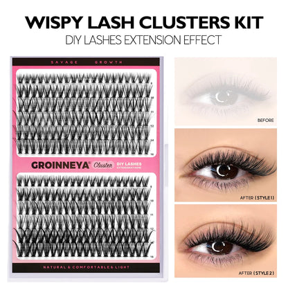 Lash Clusters Extension Kit – Fake Eyelashes Set with Lash Bond, Seal, and Applicator Tool for Makeup