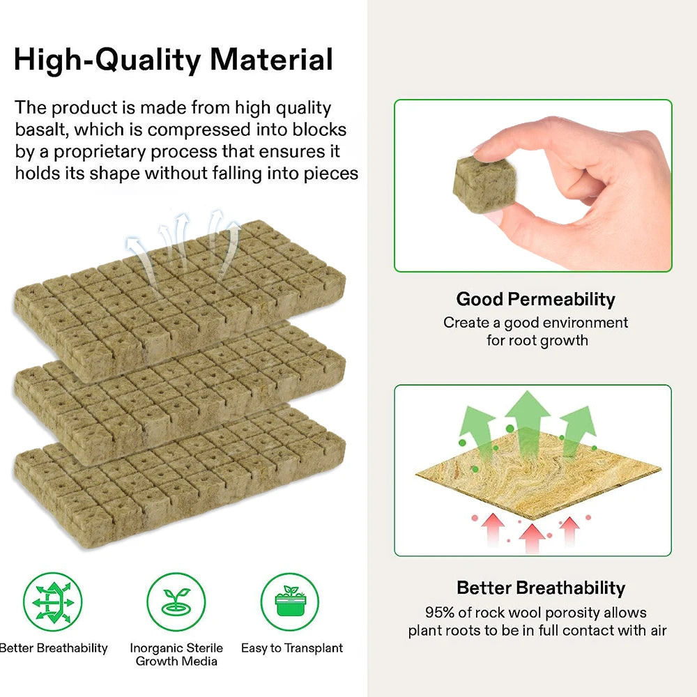 Stonewool Hydroponic Grow Cubes — 500/50x Seedling Blocks for Garden Germination & Water Cultivation