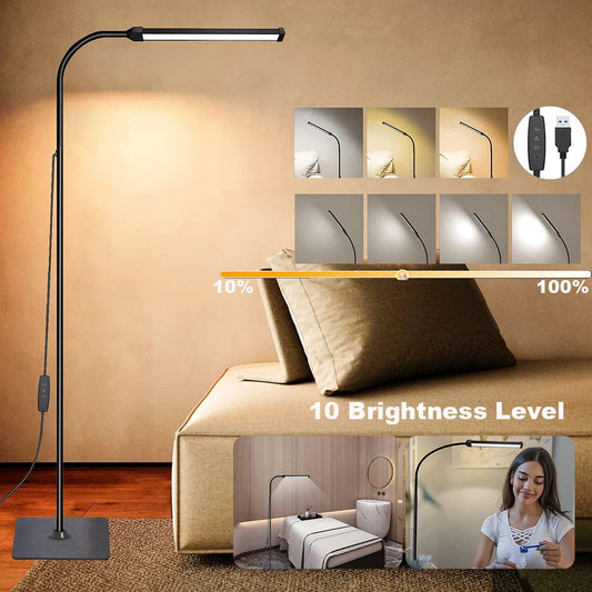 Adjustable LED Floor Lamp: Dimmable Gooseneck Stand Light for Living Room, Bedroom, Office | Indoor Reading & Decoration