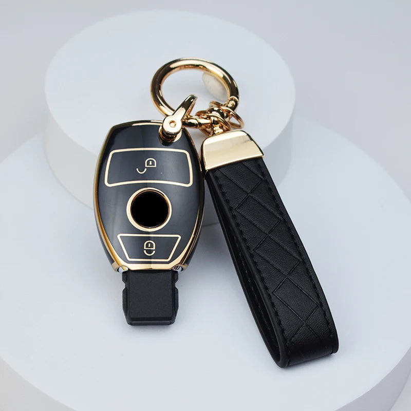 Car Key Case Cover – Key Bag Accessories for Mercedes Benz A/B/C/S Class, AMG, GLA, CLA, GLC W176/W221/W204/W205 Fob Keychain
