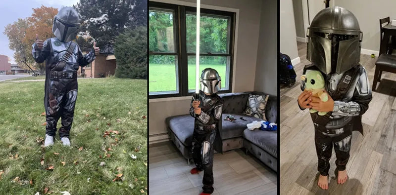 Boys' Mandalorian Beskar Armor Costume with Mask for Halloween - Classic Movie Cosplay Outfit for Kids