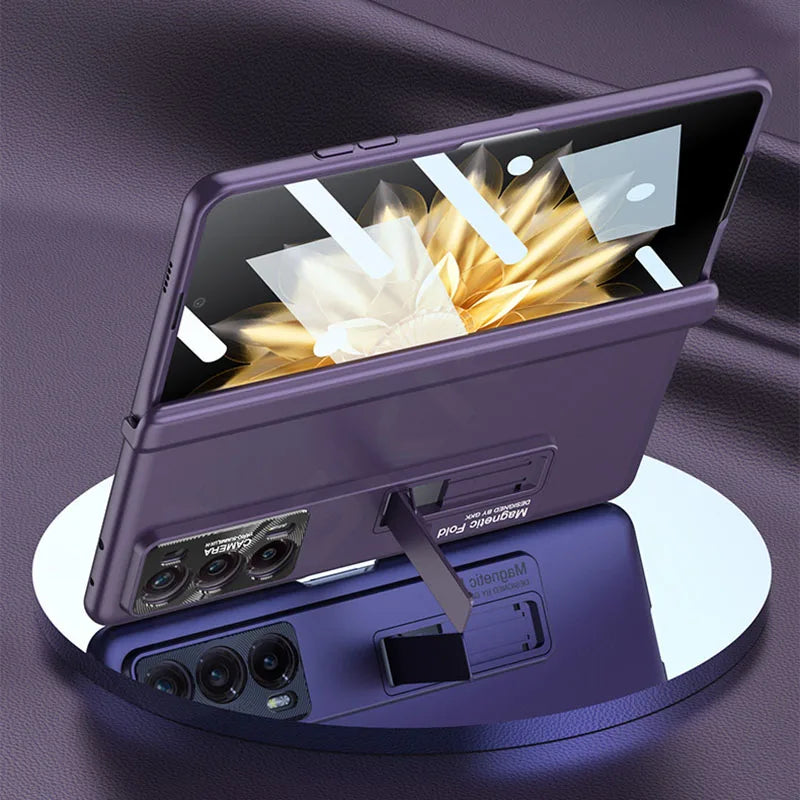 Original Honor Magic V2 Magnetic Hinge Case – Anti-Knock Matte Hard Cover with Outer Screen Glass Stand