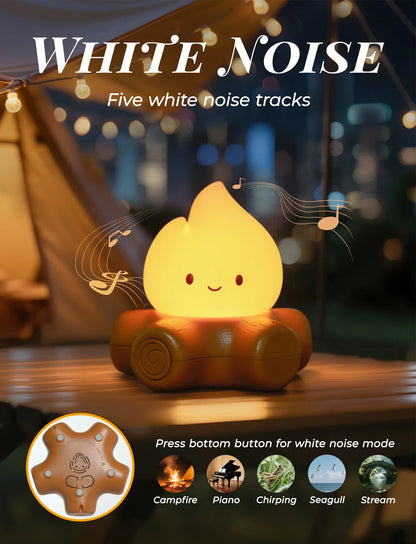 Campfire LED Night Light with White Noise – Creative Room Desk Lamp for Kids Gift