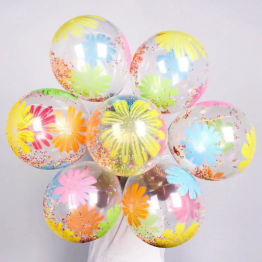 10PCS 12-Inch Chrysanthemum Foam Sequin Latex Balloons – Ice Cream Confetti Party Decorations