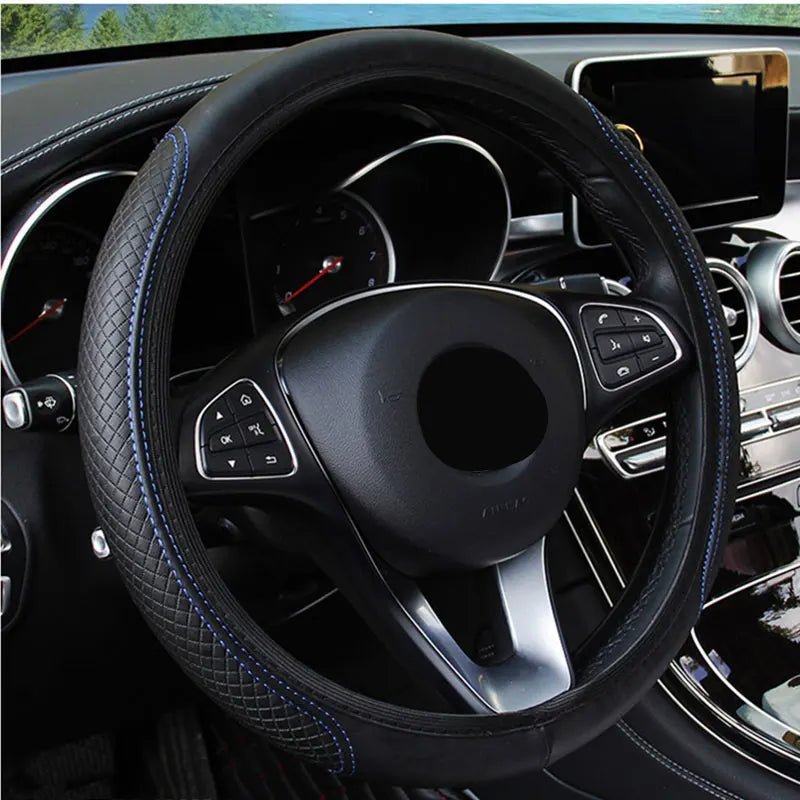 Universal Non-Slip Steering Wheel Cover – Embossed Leather Car Styling Accessory for Improved Grip