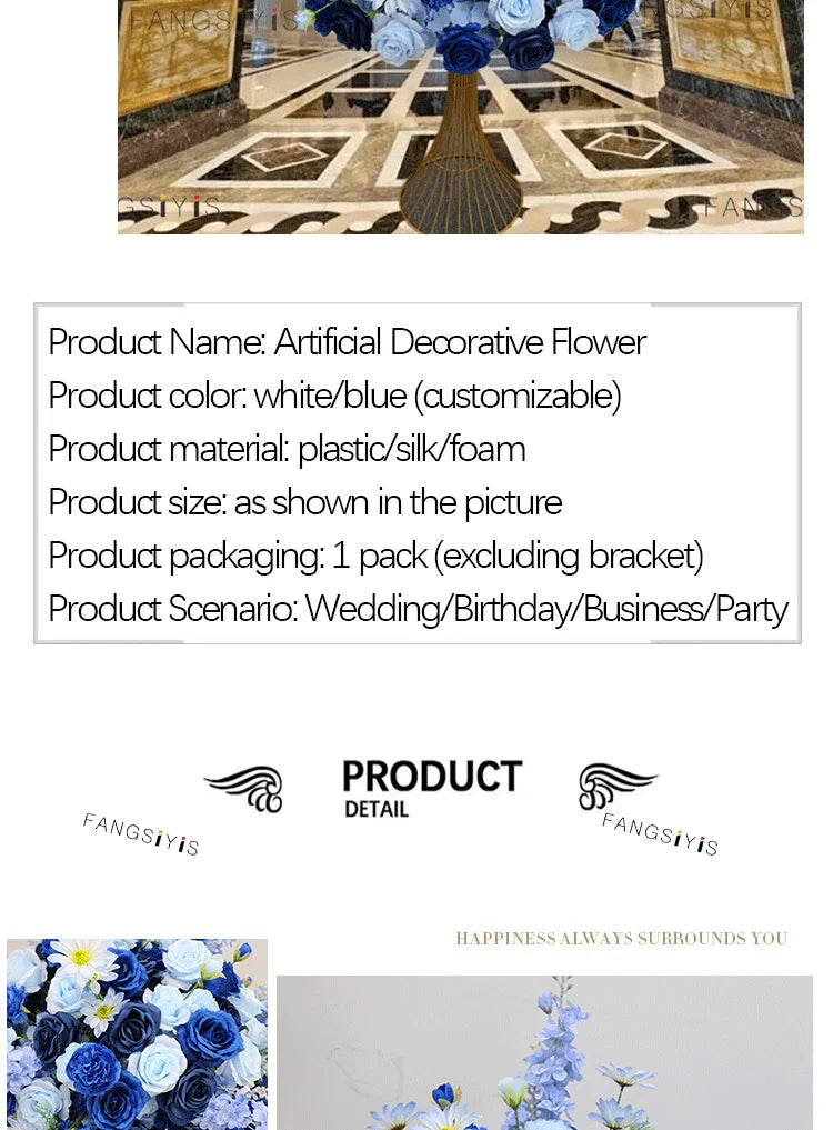 Large White/Blue Rose Flower Ball – 80-30cm Artificial Floral Bouquet for Wedding & Event Table Centerpiece Decoration