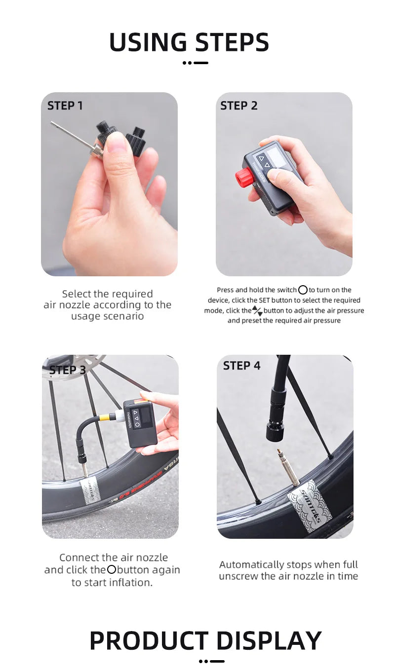 ThinkRider 120 PSI Mini Electric Bike Pump – Portable Tire Inflator with Digital Gauge Display