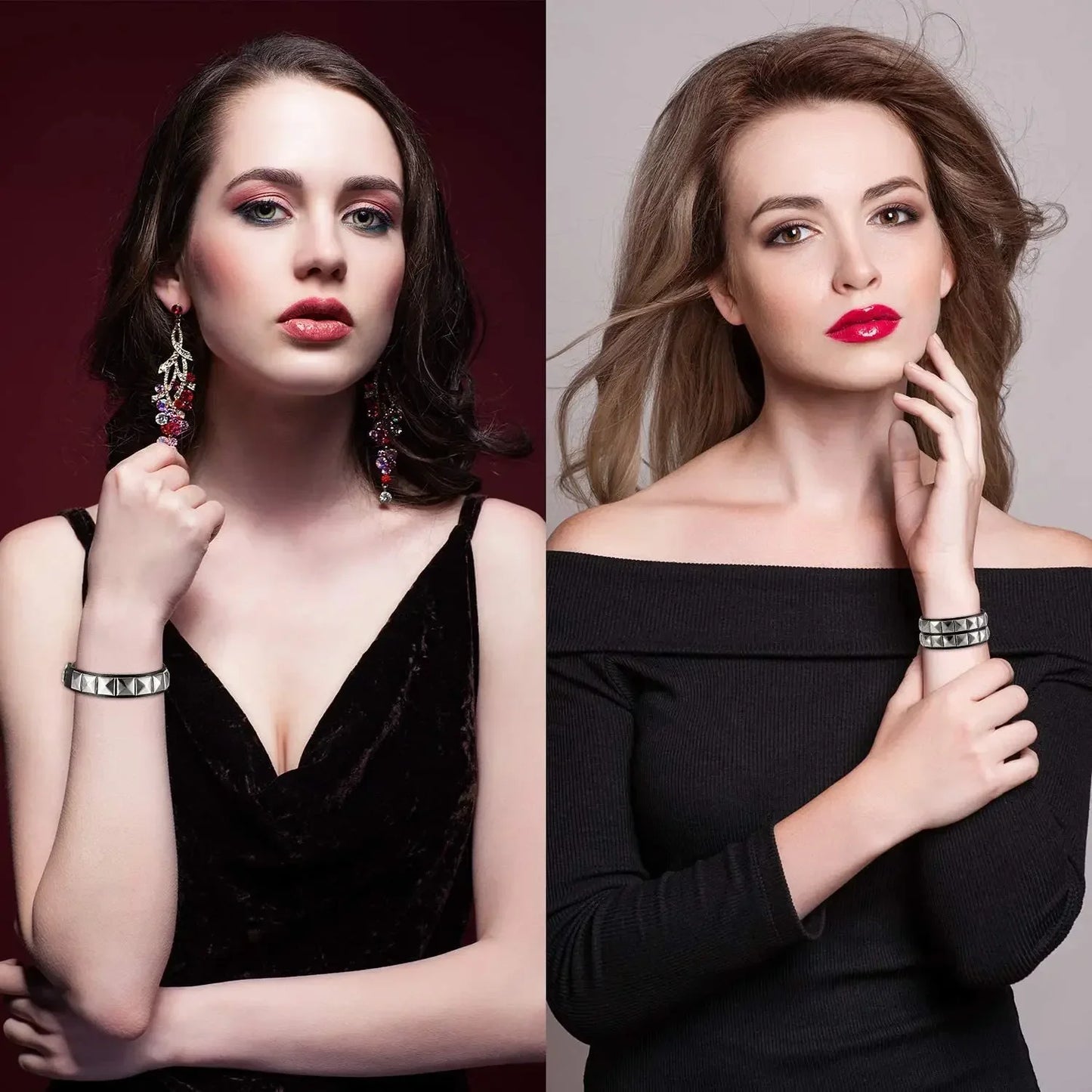 New Punk Fashion Black Leather Cuff Bracelet for Men & Women - Rivets Stud Charm Wristband Bangle, Gothic Jewelry 2024