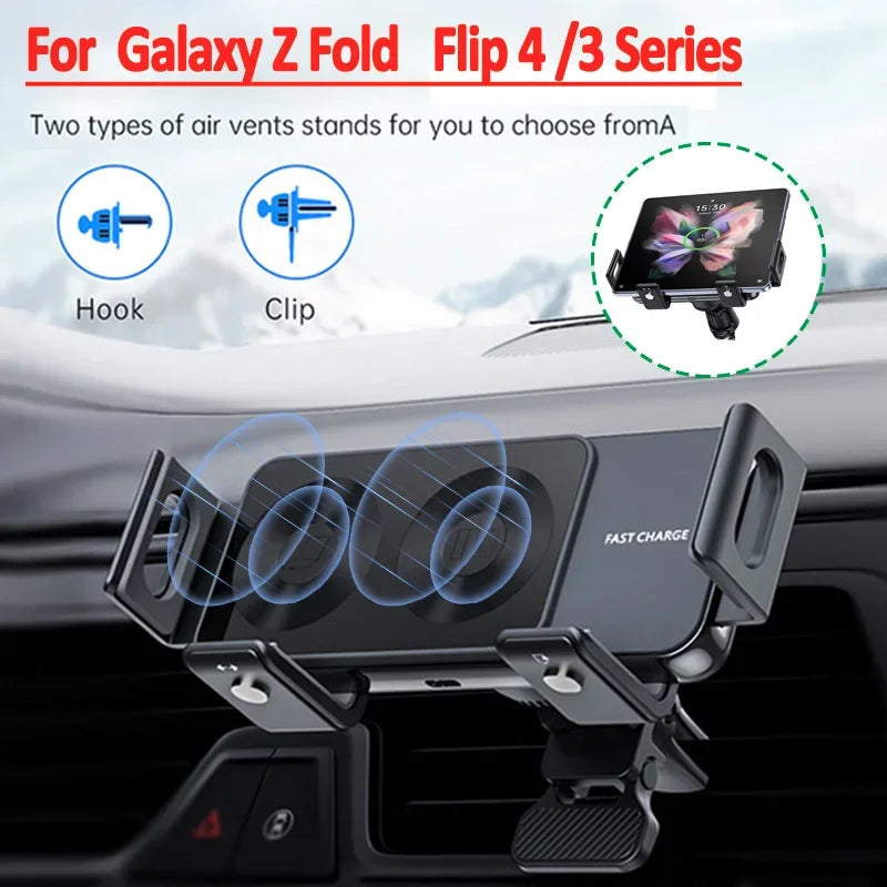 Dual Coil Wireless Car Charger for Samsung Galaxy Z Fold 3/2, Flip 4/3 and iPhone – Fast Charging Vent Mount Holder