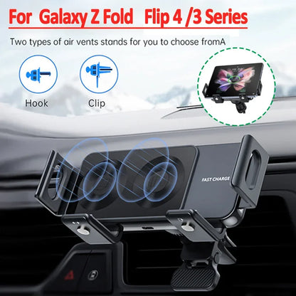 Dual Coil Wireless Car Charger for Samsung Galaxy Z Fold 3/2, Flip 4/3 and iPhone – Fast Charging Vent Mount Holder