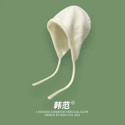 Y2K Cute Beanie Hat – Warm Japanese Knit for Autumn & Winter, Ear Protection, Tie Pullover Cap for Men & Women