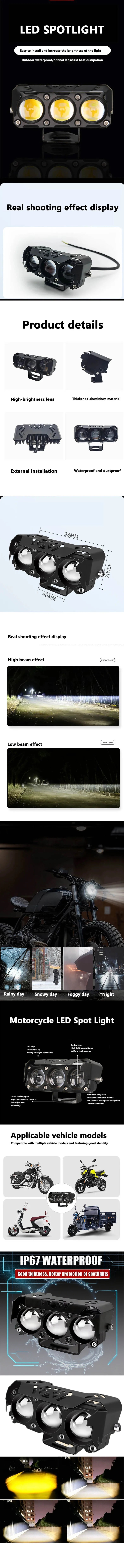 12V/24V Mini Lens LED Headlight – Dual Color Hi/Low Beam Motorcycle & Vehicle Fog Light