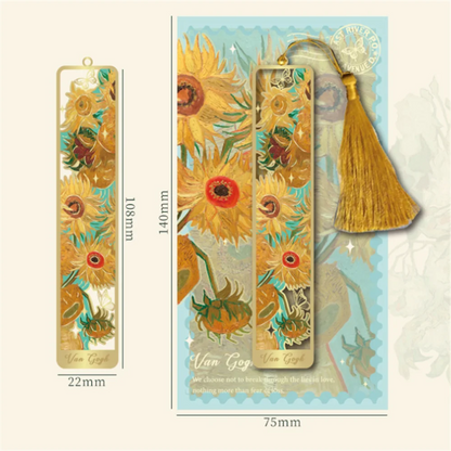 Chinese Style Metal Sunflower Hollow Bookmark: Creative Painted Book Holder with Tassel Pendant - Kids' Stationery for School & Office Supplies