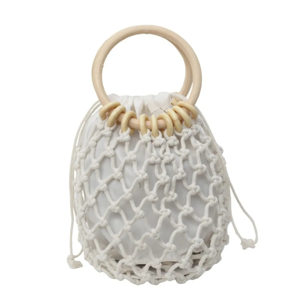 Handmade Woven Straw Handbag – Elegant Bucket Tote Wrist Pack for Women, Travel & Leisure