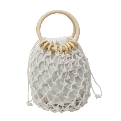 Handmade Woven Straw Handbag – Elegant Bucket Tote Wrist Pack for Women, Travel & Leisure