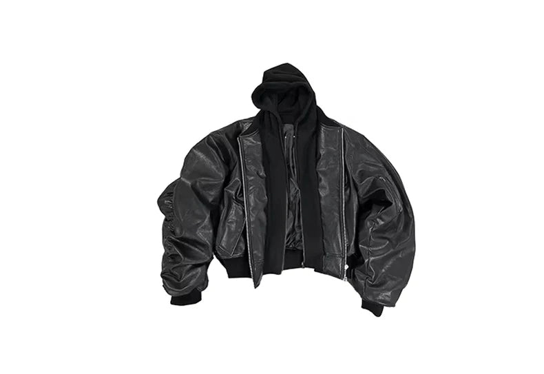 Mauroicardi Autumn Winter Oversized PU Leather Bomber Jacket for Men - Thickened Warm Hooded Luxury Designer Coat