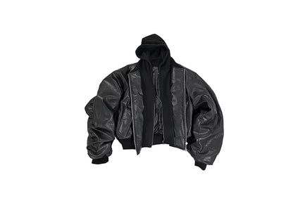 Mauroicardi Autumn Winter Oversized PU Leather Bomber Jacket for Men - Thickened Warm Hooded Luxury Designer Coat