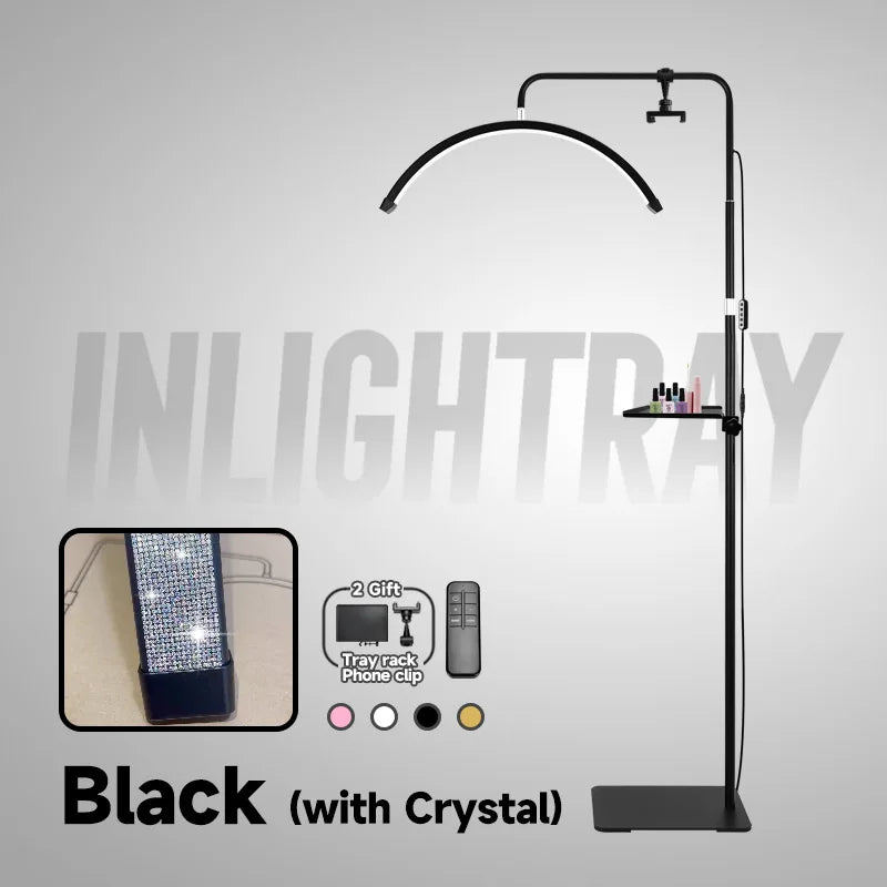 23" OEM 45W LED Eyelash Extension Lamp – Adjustable Brightness Half-Moon Bed Lamp with Ring Light & Free Logo