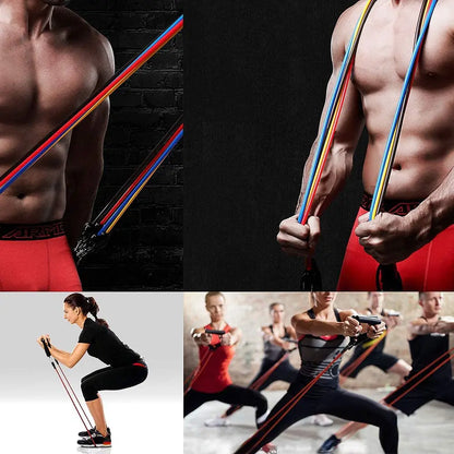 11Pcs Elastic Resistance Bands Set for Fitness, Bodybuilding & Home Gym Workouts
