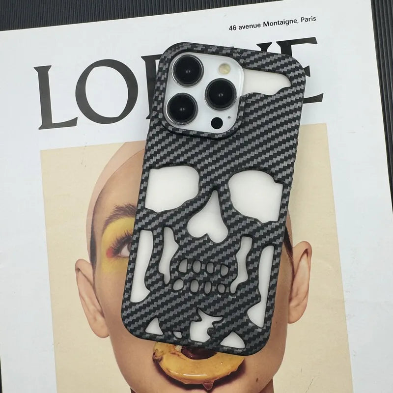 Cool Hollow Skull Ghostface Plating iPhone Case – Heat Dissipation Slim Cover for iPhone 14-17 Pro Max