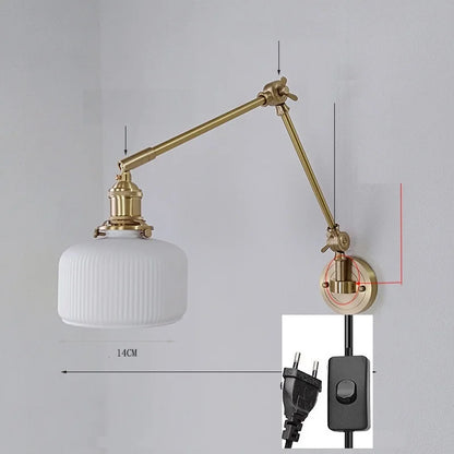 IWHD 2022 Ceramic Copper LED Wall Lamp — Adjustable Swinging Long Arm Light for Bedroom & Living Room
