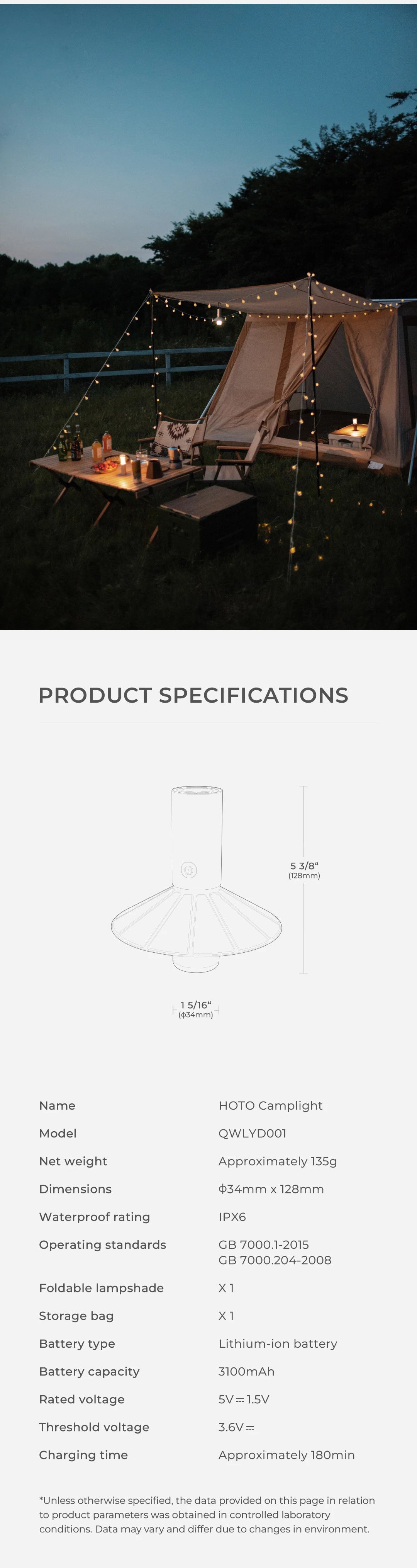 HOTO Rechargeable Camping Light – Waterproof Flashlight & Lantern with 3 Modes, Mini Outdoor Hanging Tent Lamp